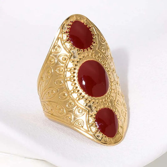 Vintage Gold & Red Tri-Stone Adjustable Ring-Ariette Jewelry