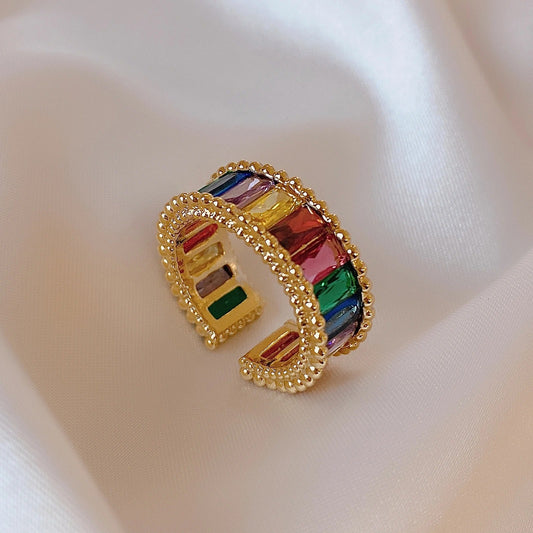 Vintage Gold Colorful Gemstone Open Ring-Ariette Jewelry