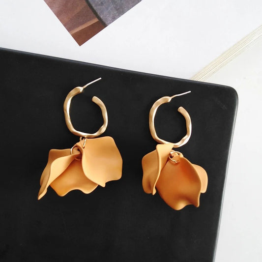 Classic Gold Mustard Yellow Petal Design Earrings-Ariette Jewelry