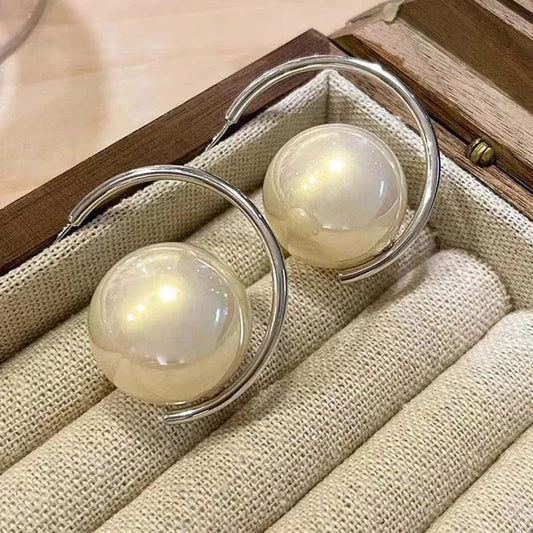 Classic Pearl & Silver Hoop Dangle Earrings-Ariette Jewelry