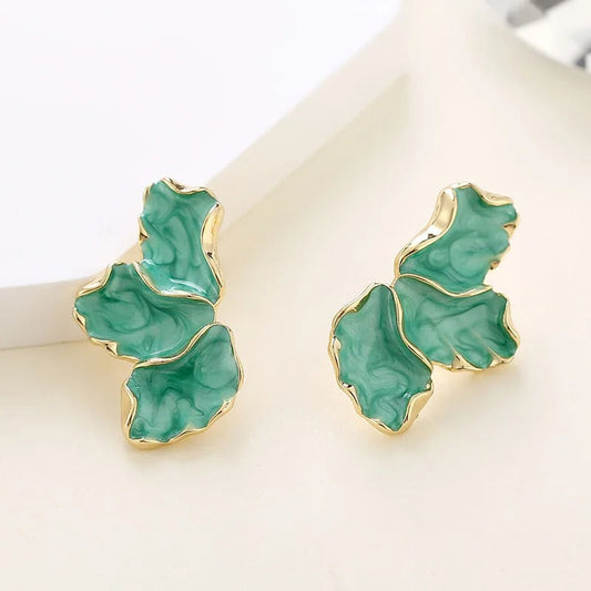 Vintage Gold & Green Leaf Earrings-Ariette Jewelry