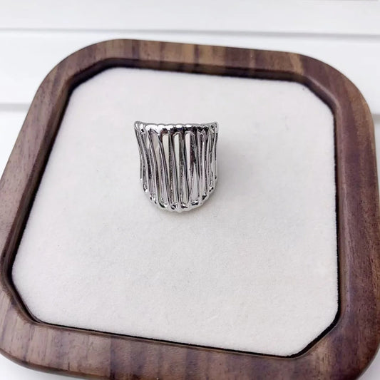 Silver Ribbed Statement Adjustable Ring-Ariette Jewelry