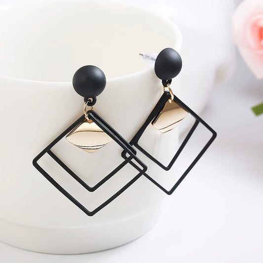 Vintage Black Square Gold Geometric Earrings-Ariette Jewelry