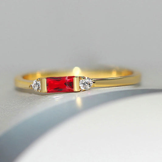 Gold Red Center Stone & Sparkling Ring-Ariette Jewelry