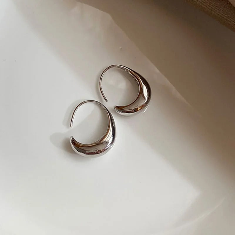 Vintage Silver & Curved Crescent Design Earrings-Ariette Jewelry