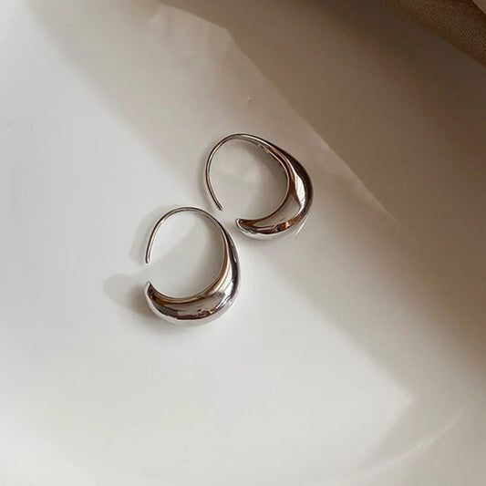 Vintage Silver & Curved Crescent Design Earrings-Ariette Jewelry