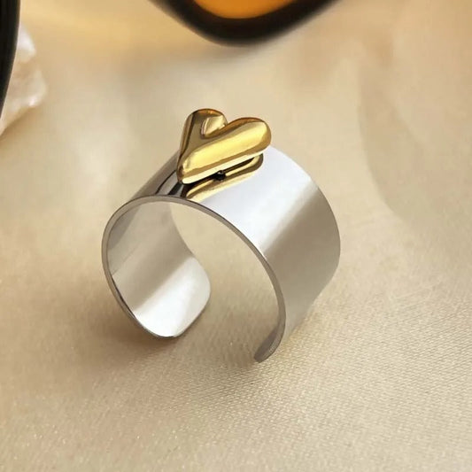 Vintage Silver & Gold Heart Cuff Open Ring-Ariette Jewelry