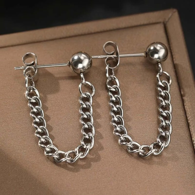 Vintage Silver Ball & Chain Earrings-Ariette Jewelry