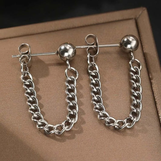 Vintage Silver Ball & Chain Earrings-Ariette Jewelry
