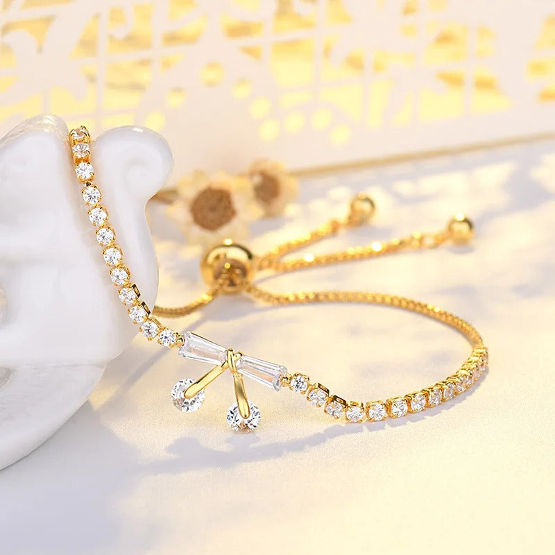 Vintage Gold Sparkling Crystal Bow Adjustable Bracelet-Ariette Jewelry