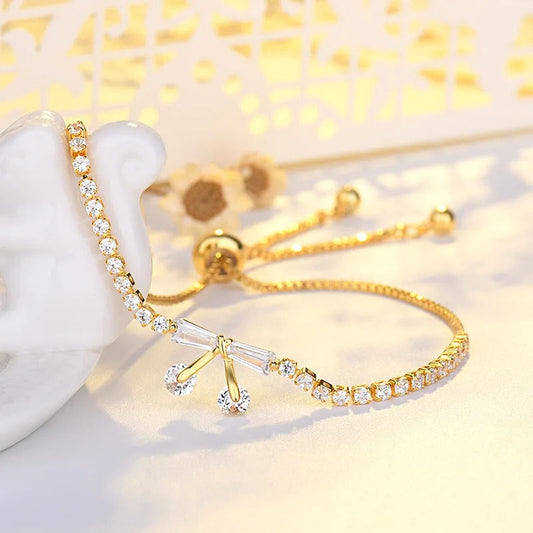 Vintage Gold Sparkling Crystal Bow Adjustable Bracelet-Ariette Jewelry