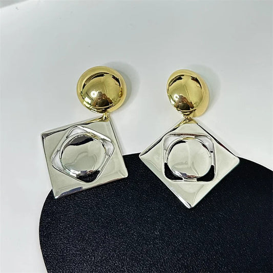 Classic Gold & Silver Unique Square Shape Earrings-Ariette Jewelry
