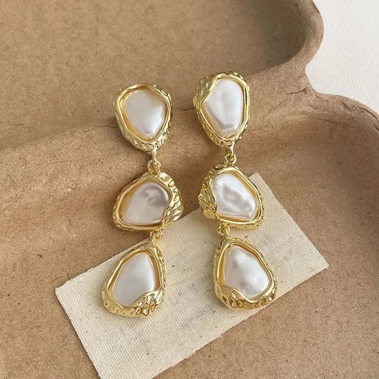 Gold Layered Pearlescent Triangular Design Earrings-Ariette Jewelry