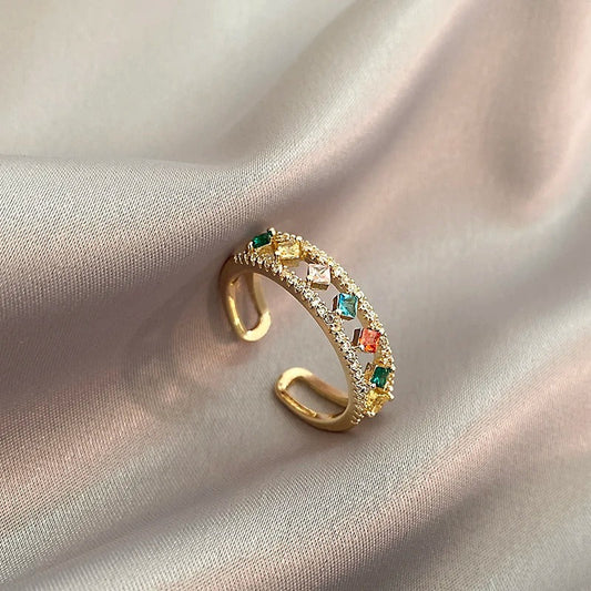 Vintage Gold Colorful Gemstone Adjustable Ring-Ariette Jewelry