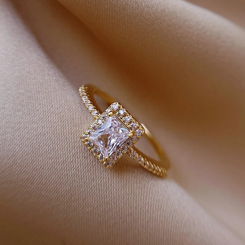 Vintage Gold Princess Cut Crystal Adjustable Ring-Ariette Jewelry