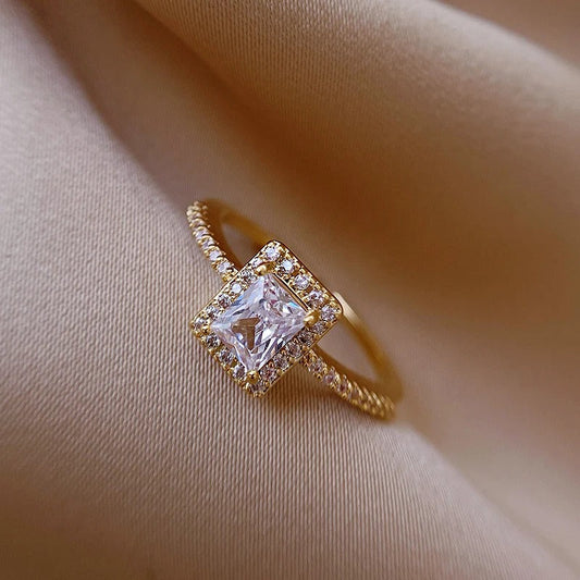 Vintage Gold Princess Cut Crystal Adjustable Ring-Ariette Jewelry
