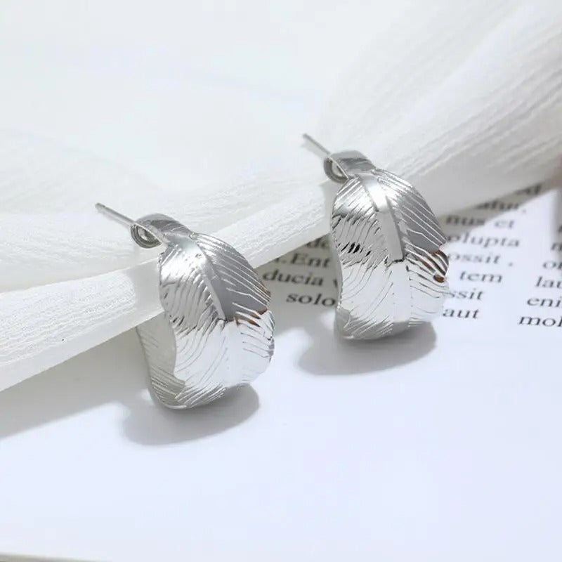 Silver Vintage Crimp Feather Earrings-Ariette Jewelry