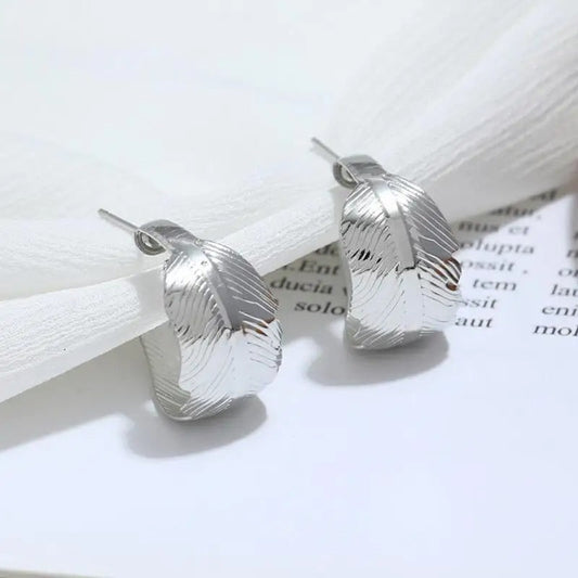 Silver Vintage Crimp Feather Earrings-Ariette Jewelry