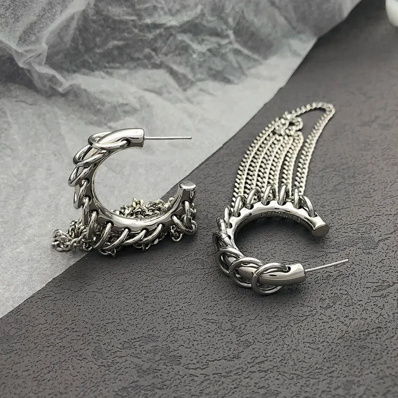 Silver Chain Hoop Link Earrings-Ariette Jewelry