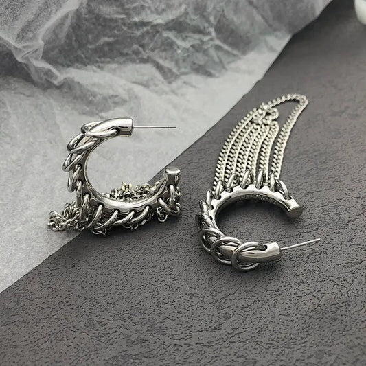 Silver Chain Hoop Link Earrings-Ariette Jewelry