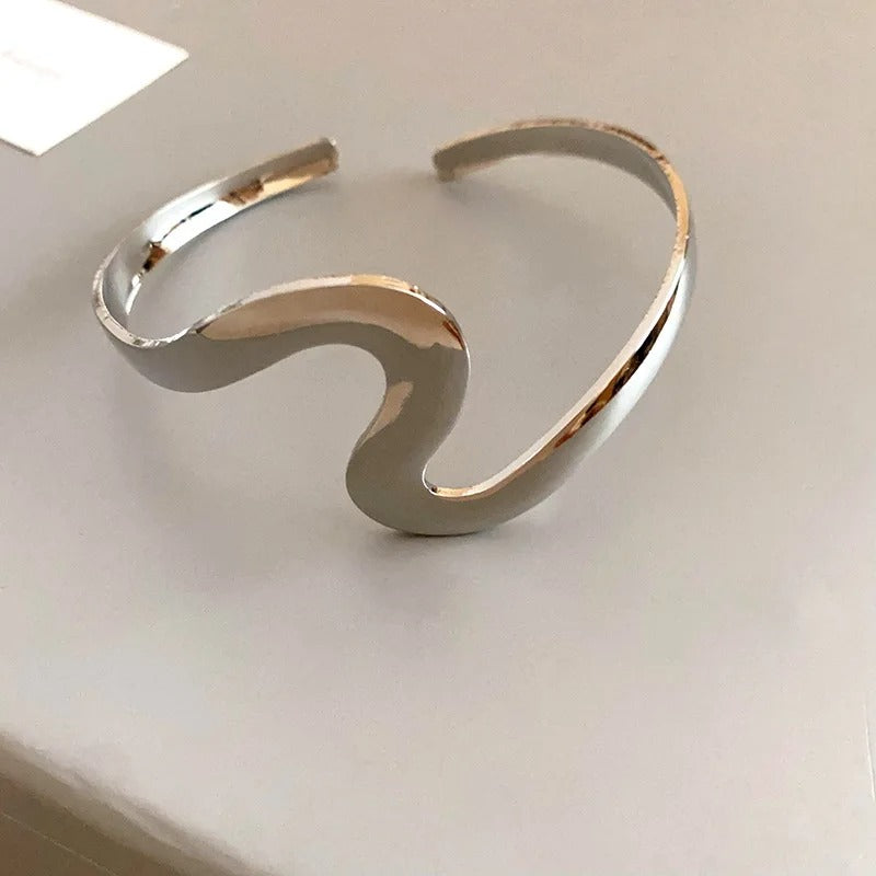 Vintage Silver Twist Cuff Wavy Open Bracelet-Ariette Jewelry
