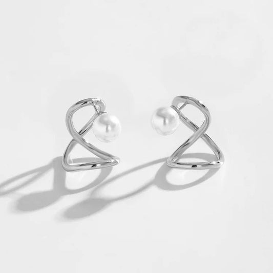 Silver Pearl Infinity Loop Earrings-Ariette Jewelry