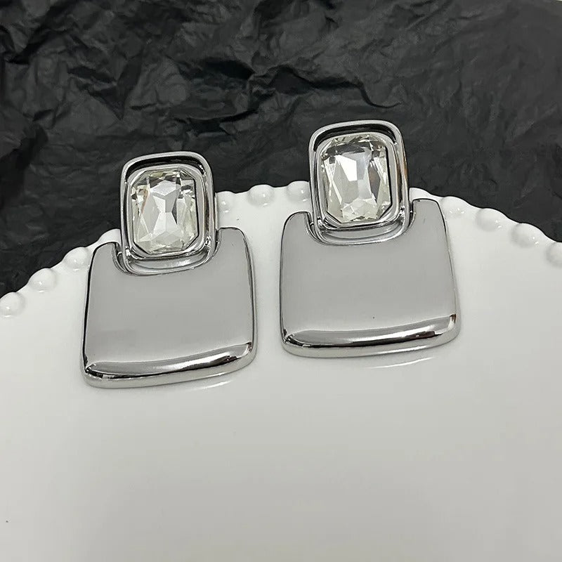 Silver Square Crystal Stud Earrings-Ariette Jewelry