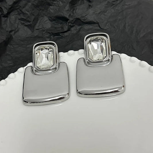 Silver Square Crystal Stud Earrings-Ariette Jewelry