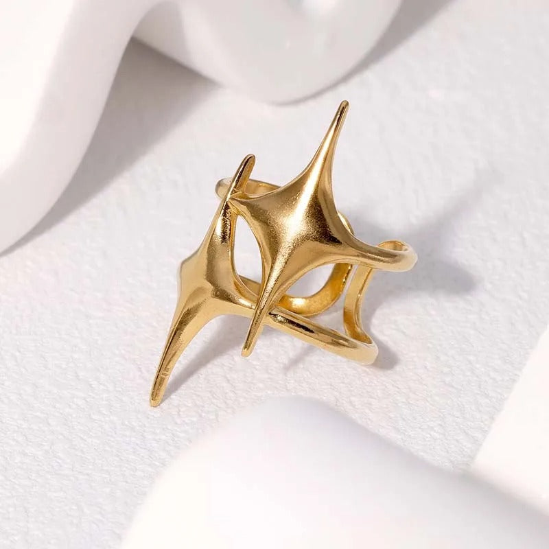 Gold Star-Crossed Design Adjustable Ring-Ariette Jewelry