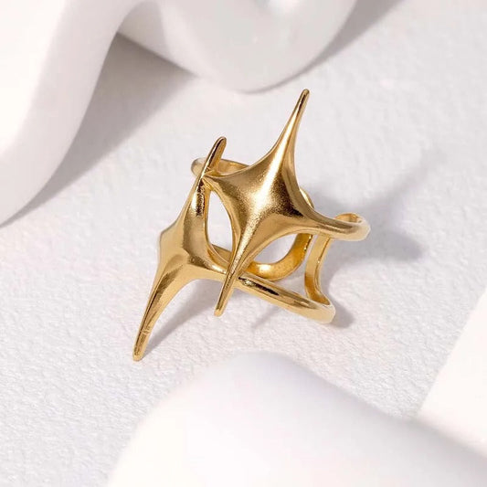 Gold Star-Crossed Design Adjustable Ring-Ariette Jewelry