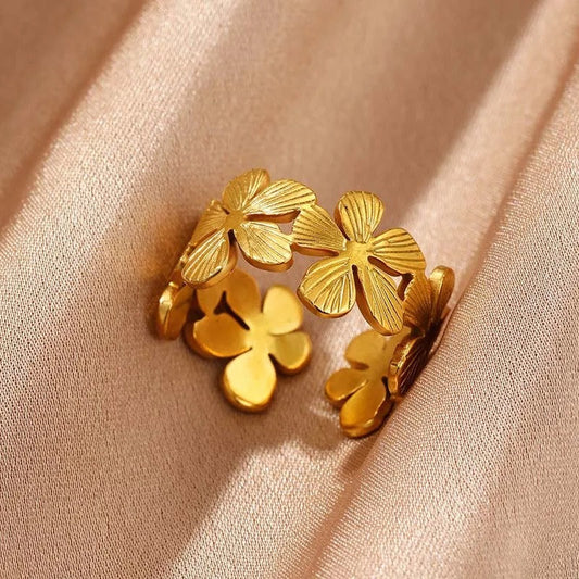 Vintage Gold Flower Pattern Open Ring-Ariette Jewelry