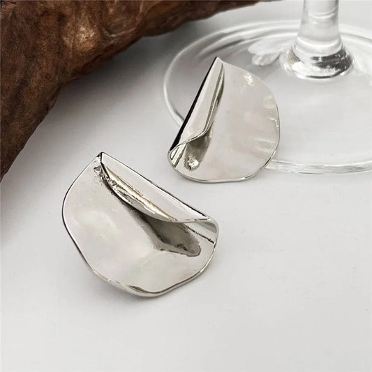 Vintage Silver Folded Ruffle Stud Earrings-Ariette Jewelry