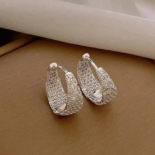 Silver Crystal Studded Hoop Earrings-Ariette Jewelry