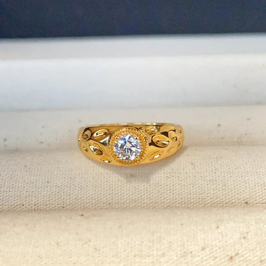 Timeless Gold & Diamond Round Wide Adjustable Ring-Ariette Jewelry