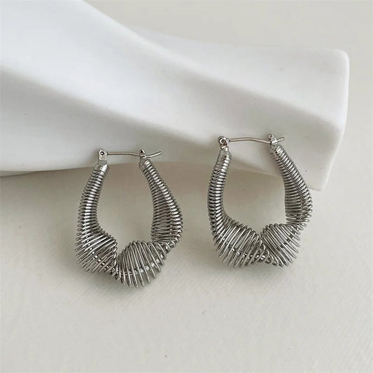 Vintage Silver Spiral Artistic Curve Hoop Earrings-Ariette Jewelry