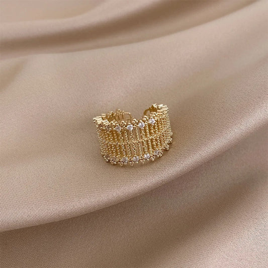Vintage Gold Mesh Design Crystal Adjustable Ring-Ariette Jewelry