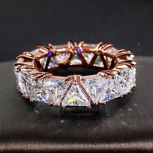 Vintage Rose Gold Triangular Stone Eternity Ring-Ariette Jewelry