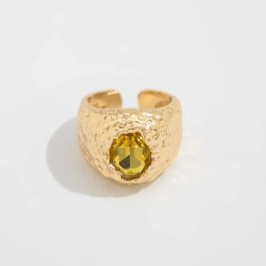Gold Eye-Catching Yellow Stone Adjustable Ring-Ariette Jewelry