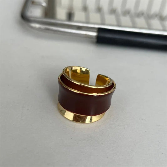Two-Toned Gold & Brown Retro Style Adjustable Ring-Ariette Jewelry