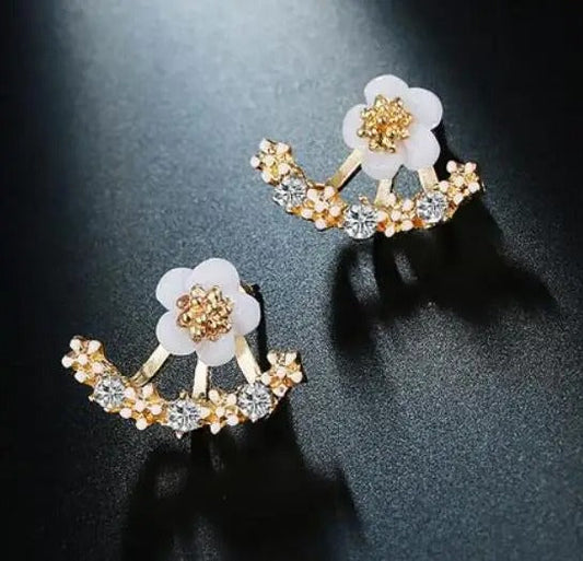 Vintage Gold Floral Crystal Drop Earrings-Ariette Jewelry