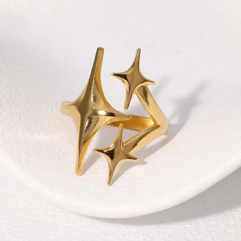 Gold Multi-Star Sculptural Adjustable Ring-Ariette Jewelry