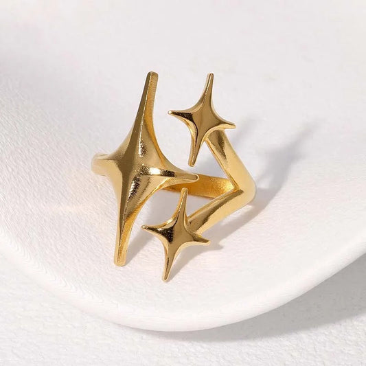 Gold Multi-Star Sculptural Adjustable Ring-Ariette Jewelry