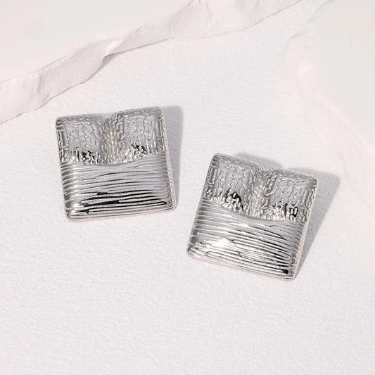 Vintage Silver Textured Square Earrings-Ariette Jewelry