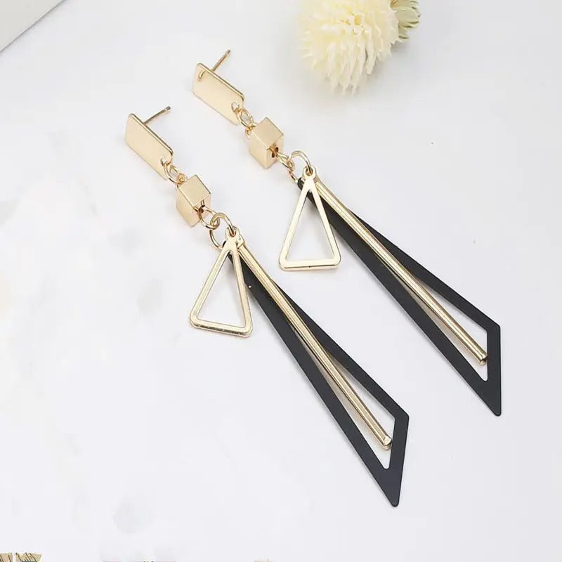 Vintage Black Triangle Bar Drop Earrings-Ariette Jewelry