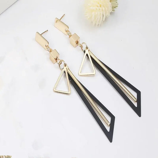 Vintage Black Triangle Bar Drop Earrings-Ariette Jewelry