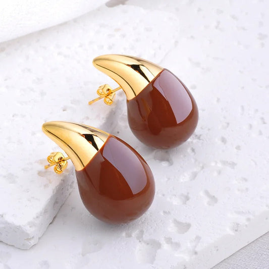 Vintage Brown Gold Pointed Drop Earrings-Ariette Jewelry