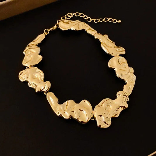 Classic Gold Sculptural Irregular Link Design Necklace-Ariette Jewelry