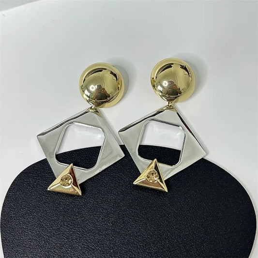 Classic Gold & Silver Crystal Triangle Earrings-Ariette Jewelry