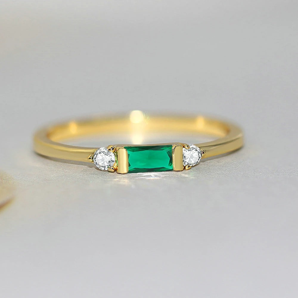 Classic Gold Green Stone & Radiant Ring-Ariette Jewelry