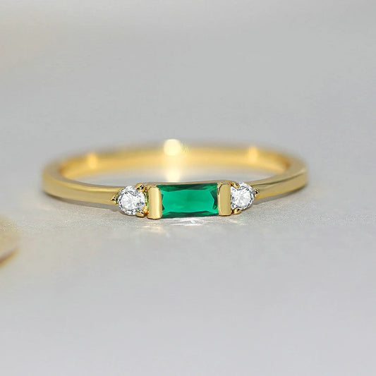Classic Gold Green Stone & Radiant Ring-Ariette Jewelry